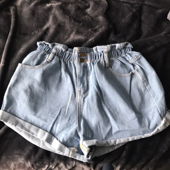 light blue paperbag shorts